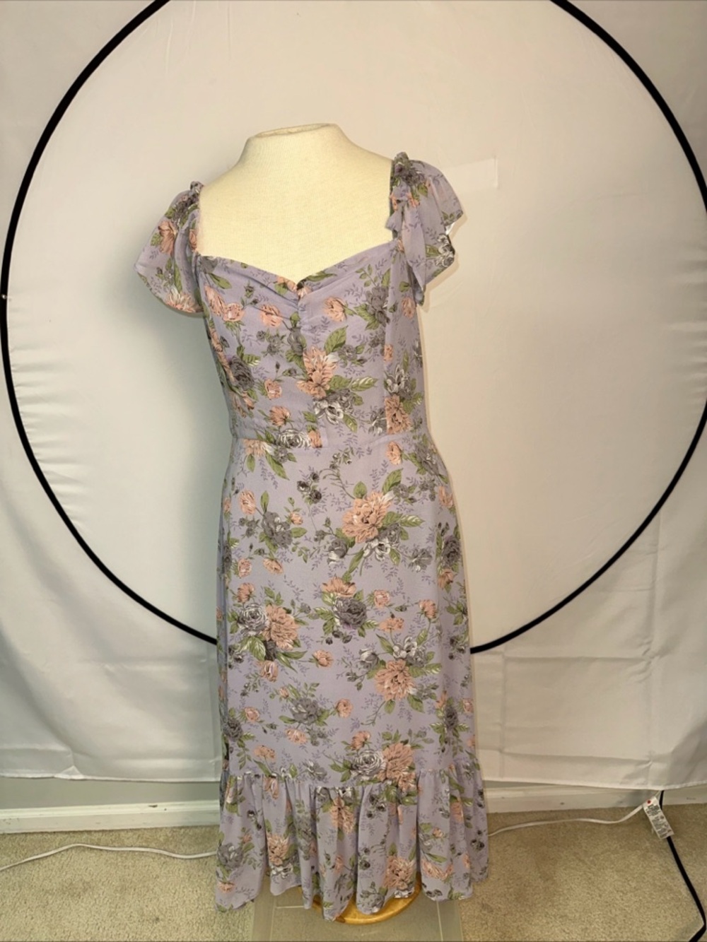 Lulu's Lavender Floral Midi Dress with Pink Roses